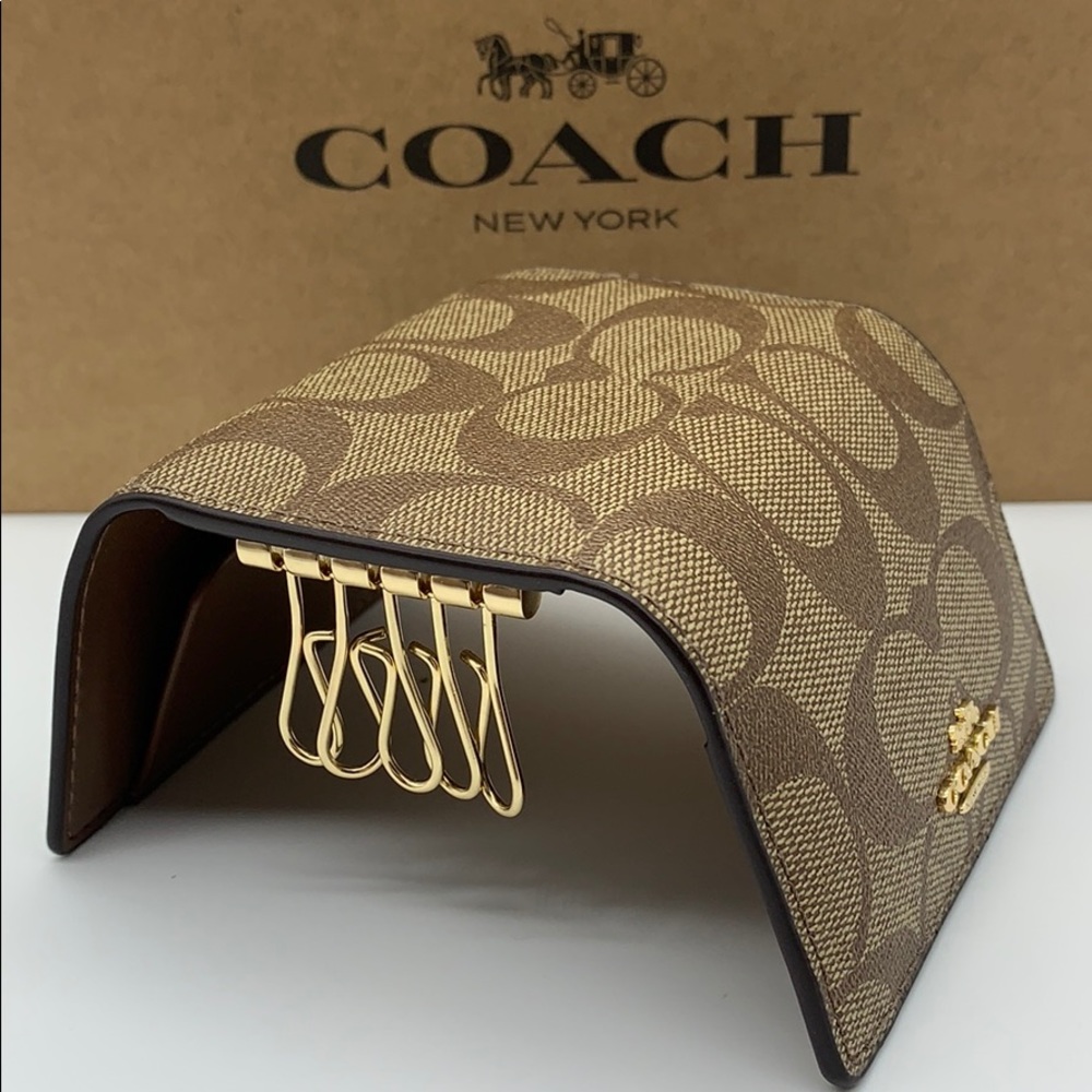 COACH Five Ring Key Case In Signature Canvas - Picture 10 of 16